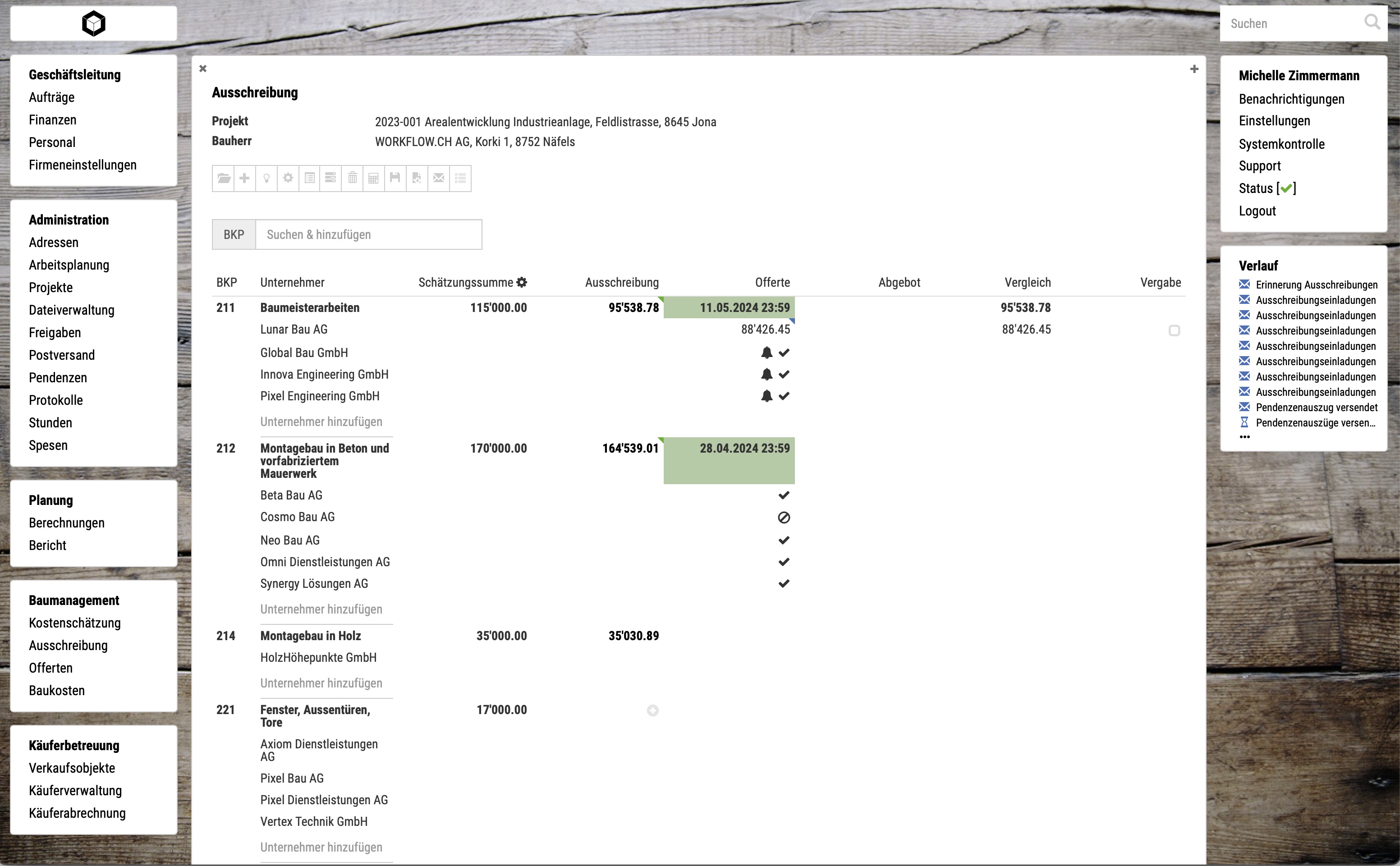 Screenshot Ausschreibungen