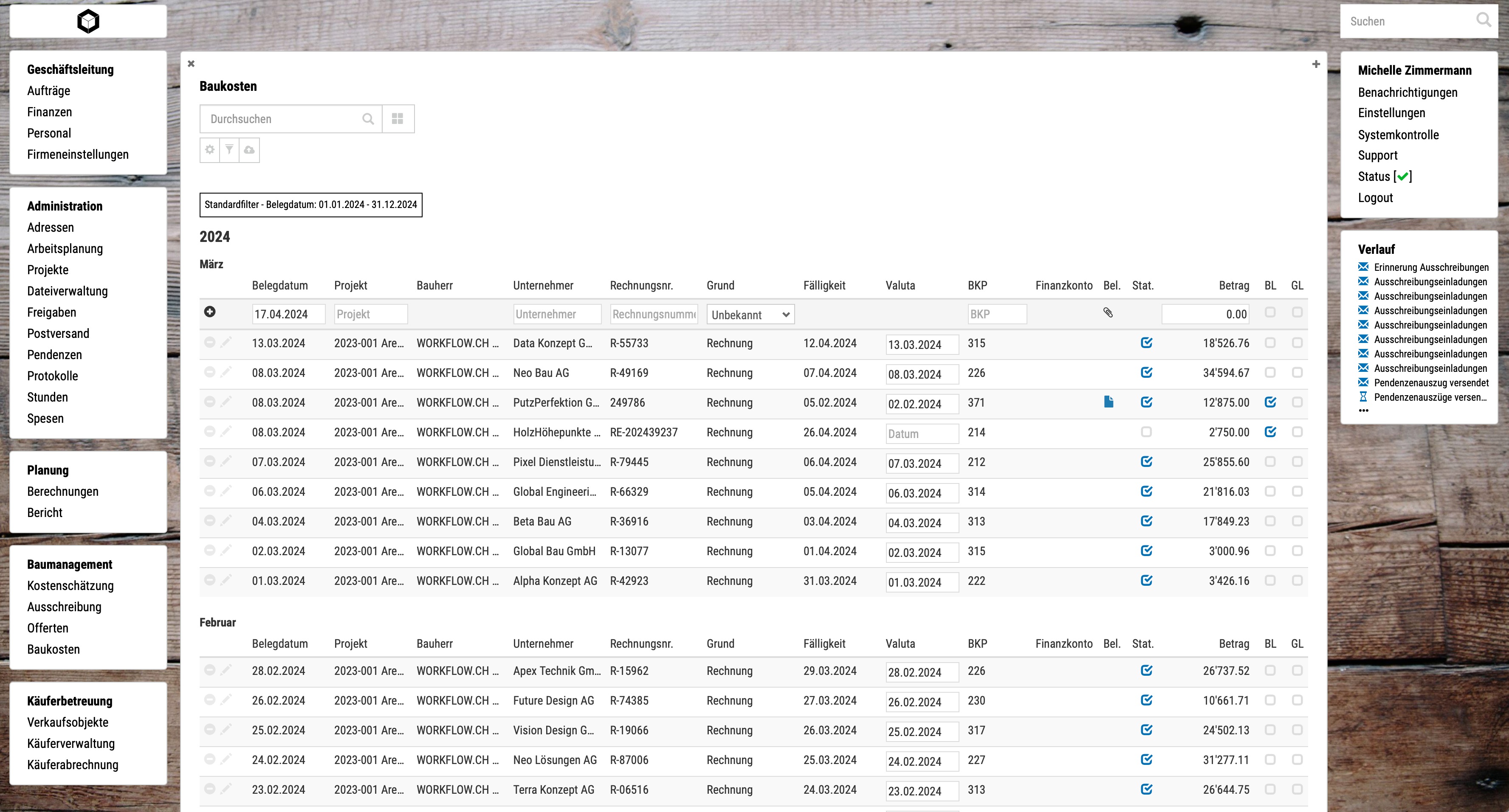 Screenshot Baukosten