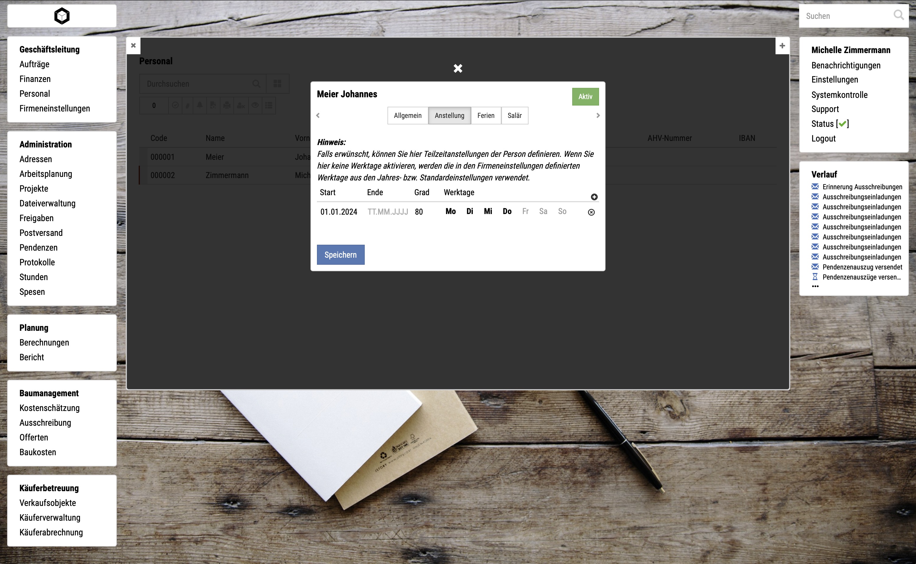 Screenshot Personalverwaltung