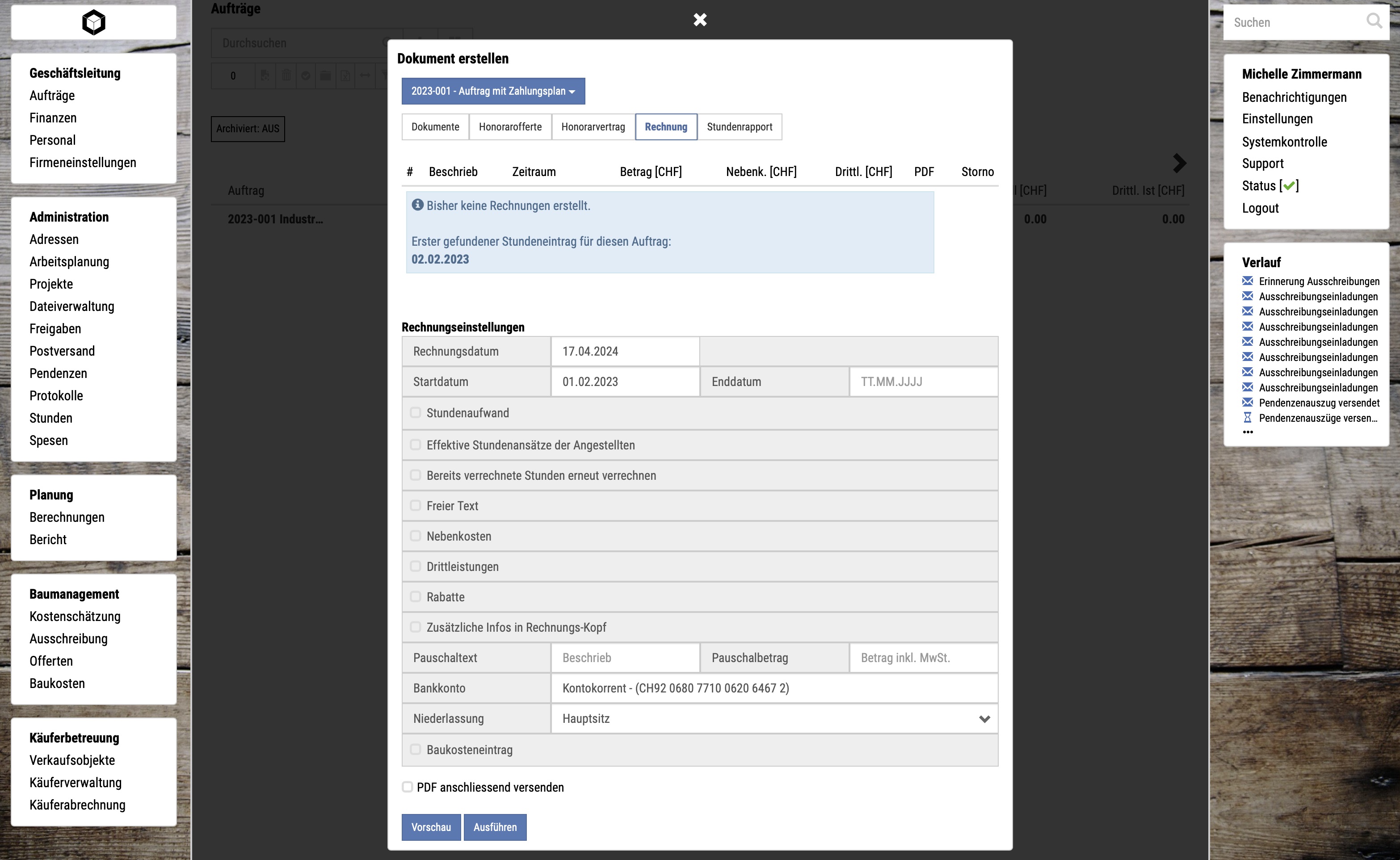 Screenshot Projektverwaltung